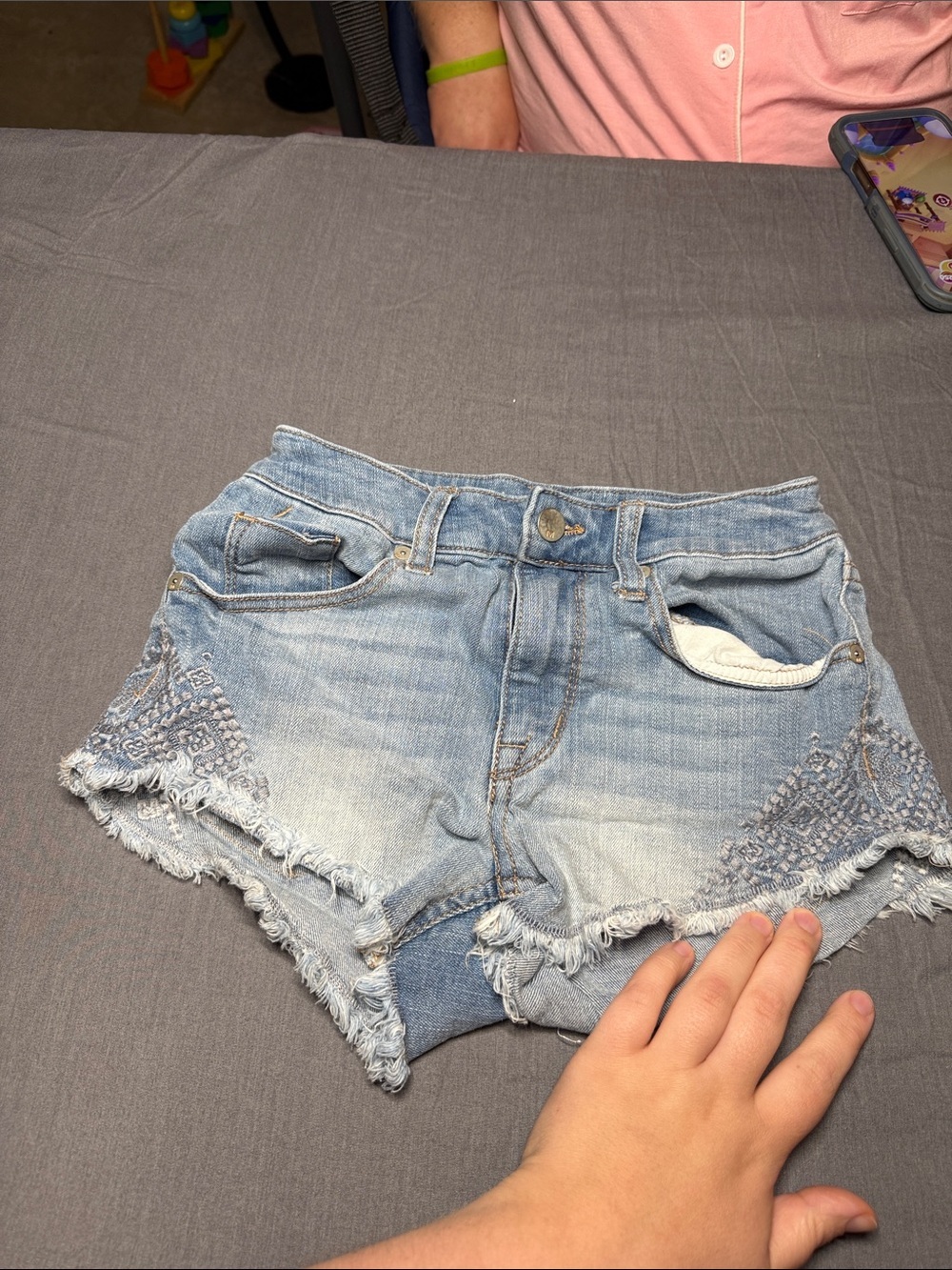 Mossimo Women's Light Blue Distressed Embroidered Denim Shorts